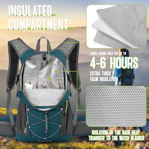 N NEVO RHINO Hydration Backpack, 18L Hiking Backpack with 3L Water Bladder - color: Lake Blue