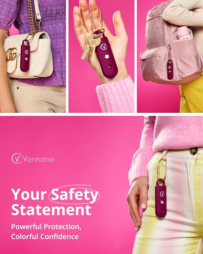 Vantamo Personal Alarm for Self Defense with Low Battery Notice, Strobe Light & Extra Loud 130 dB Double Speakers Safety Keychain Set for Women, Rechargeable Panic Button for Womens Self Defense - color: Mulberry