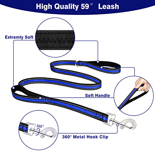 WINSEE Pet Harness Collar and Leash Set, All-in-one Reflective Dog Harness No Pull with Adjustable Buckles for Puppies, Small, Medium, Large, and Extra-Large Dogs (Medium, Dark Blue) - color: Dark Blue, size: Medium