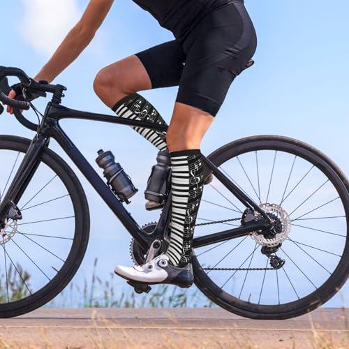 Compression Socks, Unisex 15-20 mmHg Knee High Support Socks - color: Piano Music