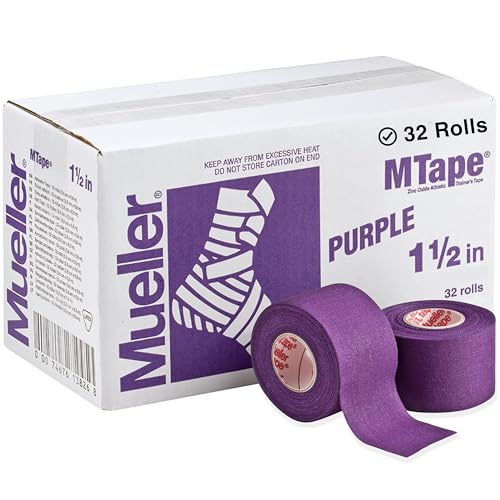 Mueller Sports Medicine MTape Rolls Team Pack, Quality Athletic Tape, Easy to Tear for Fast & Effective Taping, 1.5" x 10 Yards Per Roll, 32 Rolls - color: PURPLE