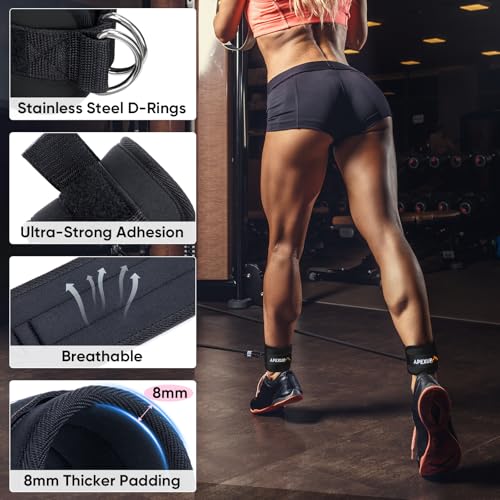 APEXUP Ankle Strap for Cable Machine, Ankle Resistance Bands, Cable Kick Back Ankle Straps for Gym, Glute Workouts, Leg Extensions, Adjustable Straps with Neoprene Padding - color: Black, style: Single