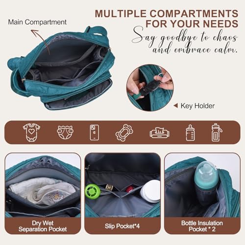 Rexmore Quilted Puffer Diaper Fanny Pack, Crossbody Mom Purse, Dark Green - color: Dark Green