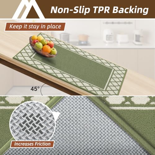 COSY HOMEER Washable Kitchen Rugs Sets of 2 Non-Slip Kitchen Mats,Green - color: Green, size: 20"x30" + 20"x48"