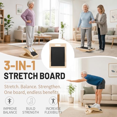 3-in-1 Wooden Slant Board, Calf Stretcher & Balance Board