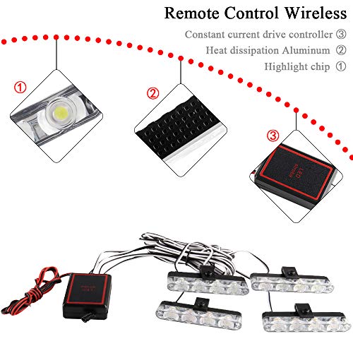4x4 LED 4 in 1 Surface Mount Grill Light DC12V Wireless Remote Emergency Flashing Beacon Lamp Police Light Strobe Warning For Truck Trailer Caravan Van (White Amber) - color: Amber & White, size: 4 in 1