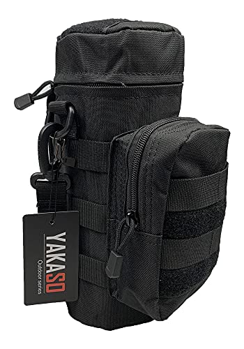 Tactical Molle Water Bottle Holder Pouch Hydration Carrier Bag Tactical EDC Water Bottle Carrier with Detachable Shoulder Strap for Hiking Camping Outdoor Sport Travel - color: Black