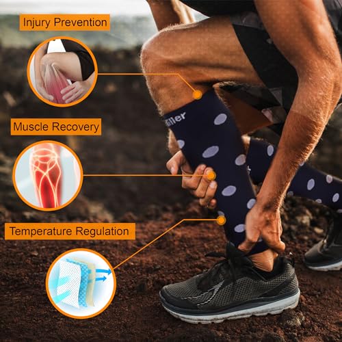 Doc Miller Calf Compression Sleeves 20-30 mmHg for Women & Men, 1 Pair - color: Black/White, size: X-Large