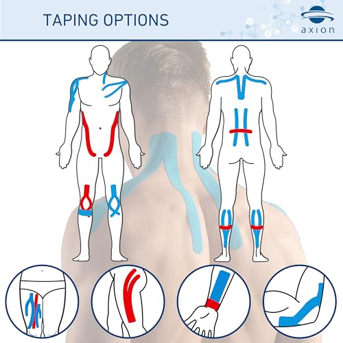 Kinesiology Tape Uncut | 2 Rolls of Athletic Sports Tape in Blue and Red | 16ft Length and 2'' Width per Roll | Waterproof • Skin-Friendly • Elastic | Ideal for Sports | axion - color: Red Blue