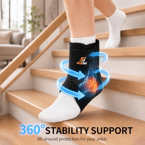 Ankle Brace Support Lace Up for Women & Men, 4 Stays for Sprains - color: Matte Black
