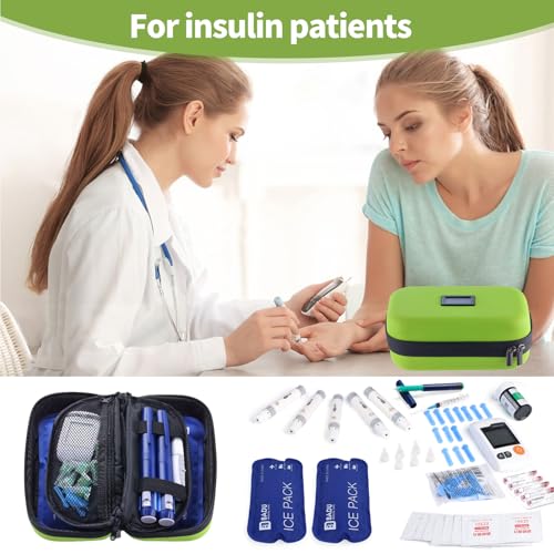 Insulin Cooler Travel Case TSA Approved Refrigerated Medicine Cooler for Travel w/Thermometer Temperature Diabetic Travel Case w/2 Reusable Ice Packs for Daily Life Trip - color: Green