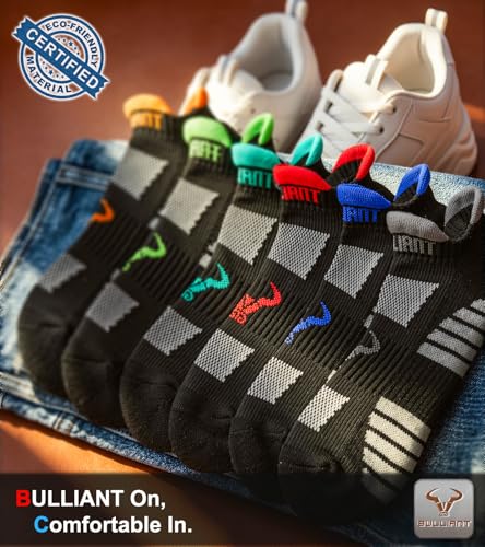 BULLIANT Men Cushioned Compression Nylon Ankle Running Socks No Show 6Pack - color: 6pairs-black8625, size: 5-7