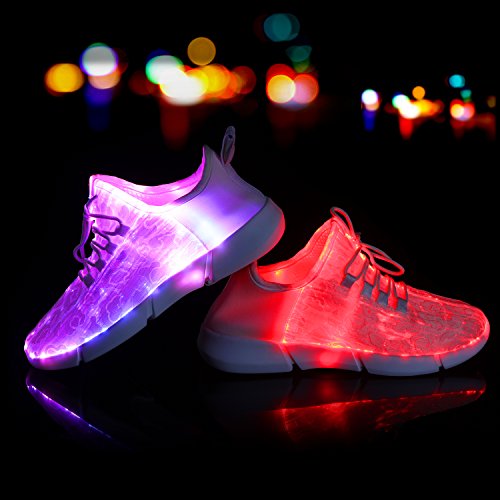 Shinmax LED Light Up Shoes for Women Men, USB Rechargeable Fiber Optic Glowing Sneakers, Luminous Flashing Shoes for Dancing, Festivals, Parties - size: 6 Women/5 Men