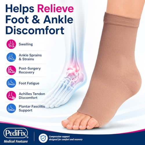 Pedifix Compression Ankle Sleeve, Foot & Ankle Support, Beige, L, 1 Sleeve - color: Beige, size: Large