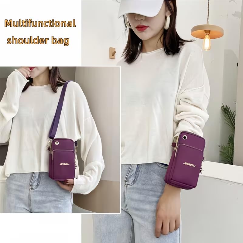 Crossbody Phone Bag Universal Armbands Phone Holder Pouch Case With Earphone Hole, Shoulder Handbag With Adjustable Strap - color: Purple