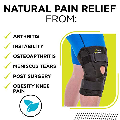 BraceAbility Obesity Hinged Knee Pain Brace - Overweight Men and Women's Wraparound Plus-Size Support for Osteoarthritis, Joint Pain, Ligament Weakness, Medial and Lateral Kneecap Instability (4XL) - size: 4X-Large