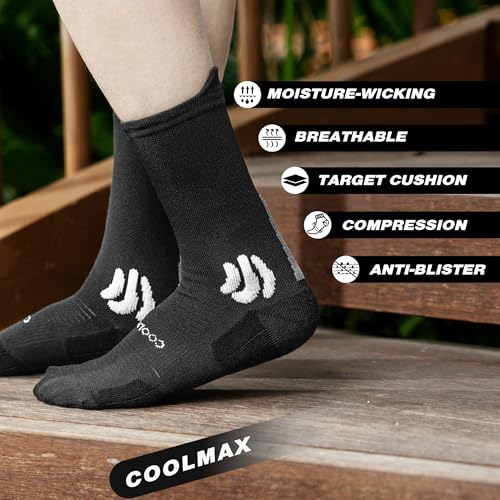 BRISIRA Coolmax Bamboo Viscose Compression Running Socks Crew Mid Calf - color: 3 Pairs Black, size: 9-13
