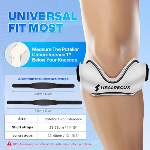 Healrecux Patellar Tendon Support Strap, Silicone Patella Knee Strap, Non-Slip Patella Stabilizer Knee Band for Jumpers Knee, Tendonitis, Basketball, Volleyball, Squats - White 2 Pack - color: White