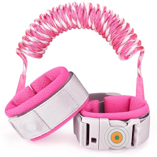 Accmor Anti Lost Wrist Link with Induction Lock, Upgraded Toddler Leash, Reflective Kids Wrist Leash for Baby, Child Walking Wristband Leashes with Magnetic Unlock Design for Girls, Rose (6.5ft) - color: Rose Pink