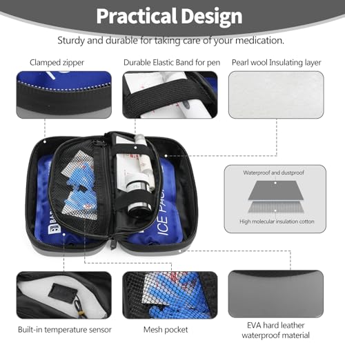 Insulin Cooler Travel Case TSA Approved Refrigerated Medicine Cooler for Travel w/Thermometer Temperature Diabetic Case w/2 Reusable Ice Packs for Daily Life Trip - color: Gray