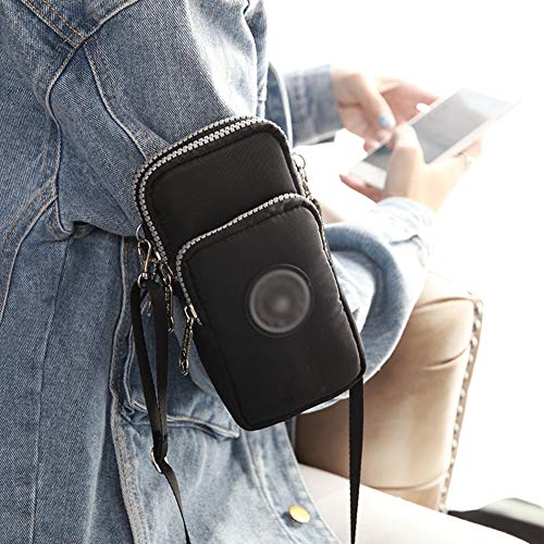ZGMYC 3-Layers Cellphone Pouch Wristlet Purse Waterproof Sports Armband Shoulder Bag Wallet - color: Black