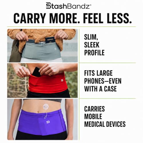 StashBandz Running Belt, Money Belt, 4-Pocket Phone Holder with Zipper - color: Ivory-Beige, size: Large