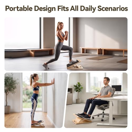 Portable Wooden Slant Board for Calf Stretching Squats Calf Stretcher Pilates Physical Therapy Equipment Adjustable Incline Board for Knees Ankle Heel Feet Leg