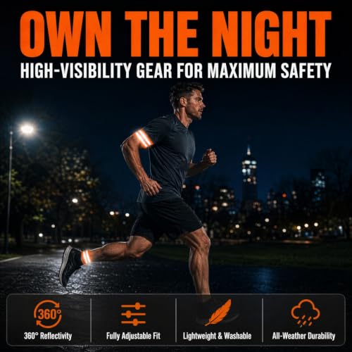 Pair Safety Strap Armband Men’s Bike Safety Gear Vest for Men Reflective Wristbands for High Visibility - color: Orange