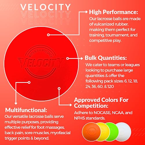Velocity Lacrosse Balls - 60 and 120 Packs - for Practice, Official NFHS and College Approved Size - color: Red, size: 60 Balls, style: Practice Ball