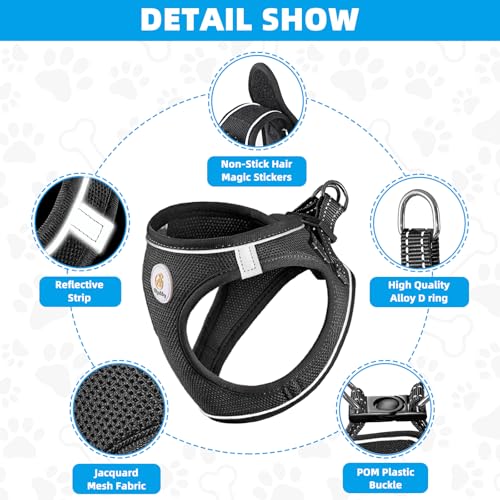 Hipubby Dog Harness and Leash Set, No Pull Soft Mesh Puppy Harness for Small Medium Dogs, Cats - Step in Adjustable Reflective Pet Harness with Buckle and Double D-Rings - Black, XS - color: Black, size: XS (Chest: 13.5"-15")