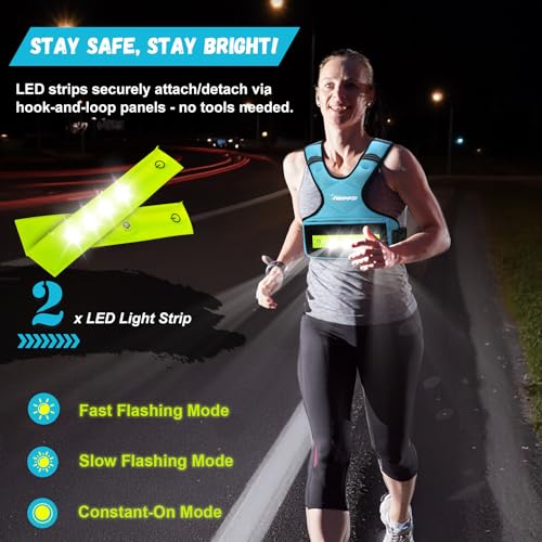 Adjustable Weighted Vest for Women Men, 6-15 Lbs/12-18 Lbs Rucking Vest with LED Light Strips, Weight Vest with 6 Ironsand Weights, and Zipper Pocket for Strength Training, Walking, Running - color: Blue
