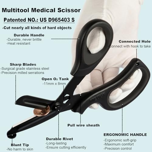 MEUUT Medical Scissors 2-Pack Trauma Shears for Nurses All Purpose Scissors - color: Black+black