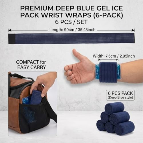 6 Pack Ice Pack Extension Straps - 35"x3" Elastic Wrap for Hot & Cold Packs - color: Blue