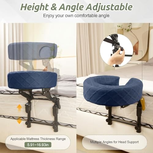 Massage Headrest for Bed, Head Holder & Face Cradle with Face Down Pillow - color: Blue, size: Extended