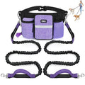 ETACCU Heavy Duty Hands Free Dog Leash with Zipper Pouch for Two Dogs, Waist Belt for Large Medium Dogs for Running, Walking, Jogging and Hiking, Dual Padded Handles and Durable Bungee (2 Dog Purple) - color: 2 Dog Purple