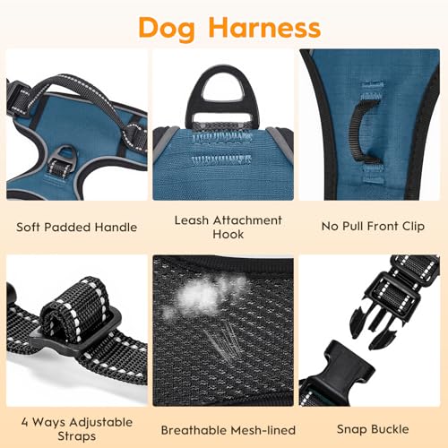 No Pull Dog Harness, No-Choke Soft Padded Reflective Dog Vest Harness with Front Clip & Top Handle, 2 Quick-Release Buckles, Adjustable for Small Medium Large Dogs - color: Abyss Navy, size: X-Small