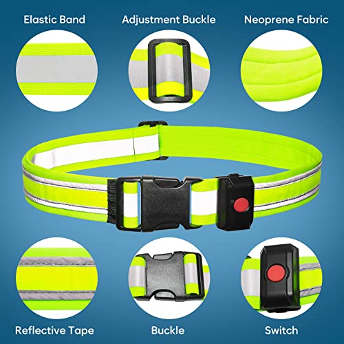 Higo LED Running Belt - Reflective Light Up Waistband for Night Activities, Glowing LED Waist Light for Running, Cycling, Hiking, Camping - color: Green