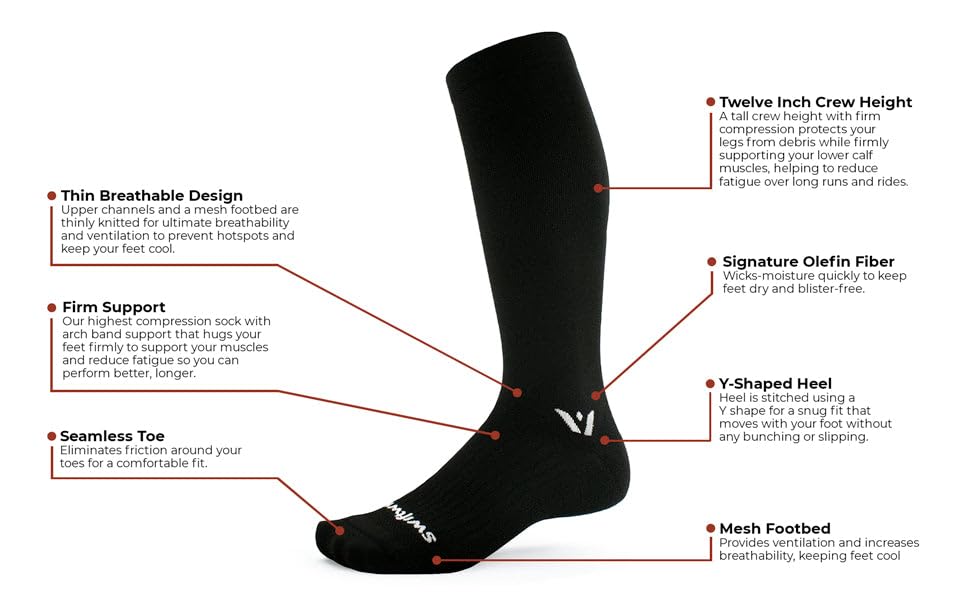 Swiftwick ASPIRE TWELVE Running Socks, Knee High Compression Fit - color: Black-circuit, size: Medium