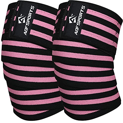 AQF Knee Wraps for Weightlifting Bandage - 78" IPL & USPA Approved (Pair) - color: Blk & Pnk