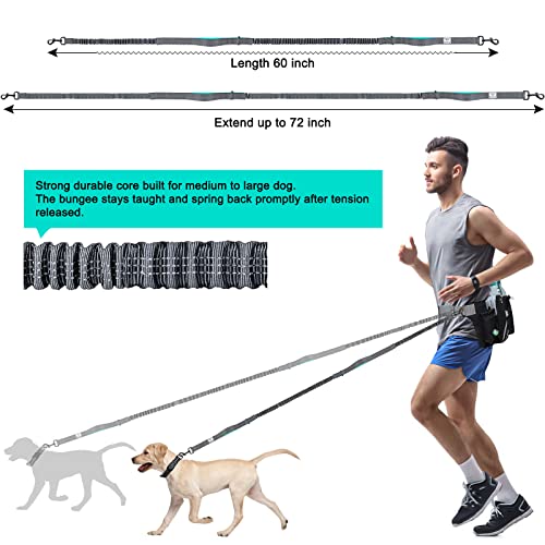 SHINE HAI Retractable Hands Free Dog Leash with Dual Bungees for 2 Dogs, Adjustable Waist Belt Fanny Pack, Reflective Stitching Leash for Running Walking Hiking Jogging Biking Black - color: Blue/Black