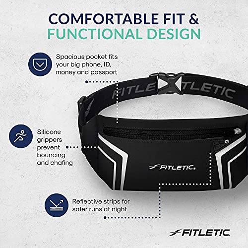 Fitletic Modern Sports Running Belt For Men & Women – Water Resistant Pouch - Fits All Smart Phones- Lightweight, Low Profile Design –Lycra Coated With Inner Card Organizer Pocket - color: Silver