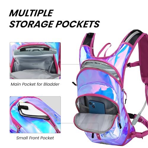 Nepest Hydration Pack Backpack with 2L Water Bladder Reflective Lightweight - color: Holographic - Pink