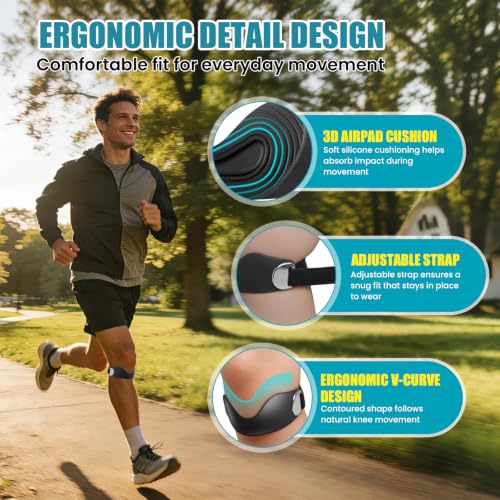 Pnrskter Silicone Patellar Tendon Strap, 2 Pack Non-Slip Knee Straps, Black