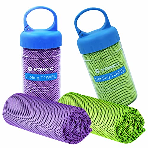 YQXCC 2 Pack Cooling Towels (47"x12"), Ice Cool Towel for Neck & Face - color: Purple/Green