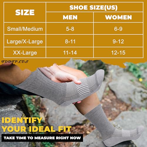 FOOTPLUS Hiking Copper Compression Socks,Unisex Cushioned Sole Arch Support Athletic Crew Running Socks - color: 6 Pairs- Light Gray Crew, size: Large-X-Large