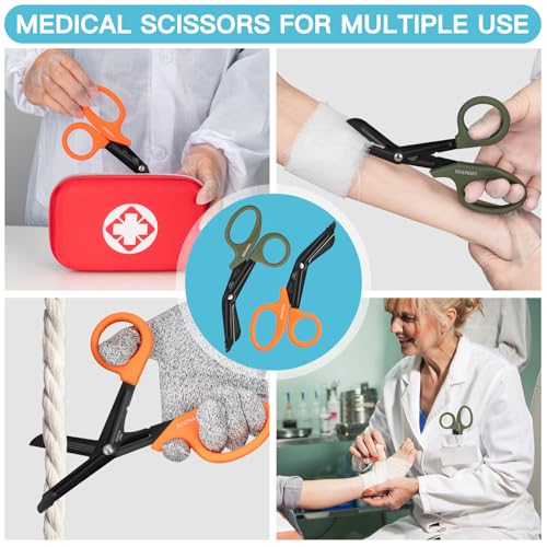 RISEMART 2 Pack Trauma Shears 7.5 Inches Stainless Steel Bandage Scissors - color: Green+orange