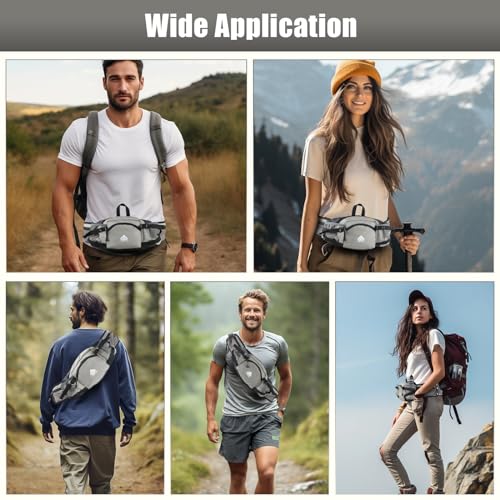 Fanny Pack Waist Bag with Water Bottle Holder for Men Women Running Hiking Travel Dog Walking Workout Cycling Outdoor (Grey) - color: Grey