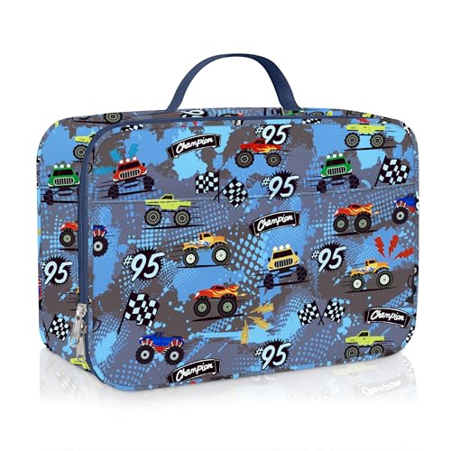 Clastyle Car Insulated Kid Lunch Bag for Boy Lunch Box, Blue Racing Flag - color: Race Car