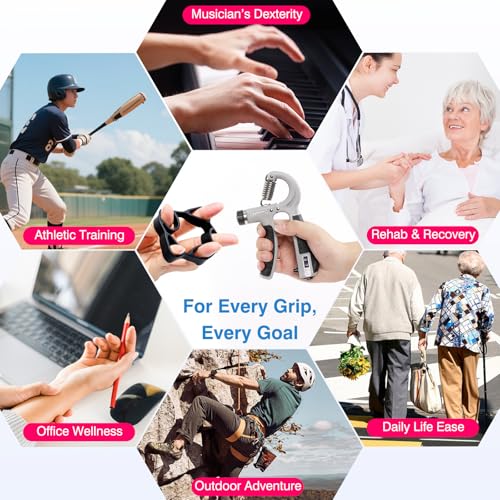 CYFIE Grip Strength Trainer Kit Adjustable 10-132Lbs Hand Exerciser Counter - color: Gray