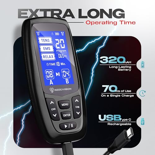 NEOCARBON TENS Unit Muscle Stimulator Ergo Machine for Pain Relief, Black - color: Black